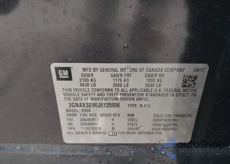 2018 Chevrolet Equinox Lt из США, поврежденный, VIN 2GNAXSEV6J6125956